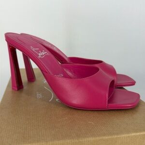 Christian Louboutin 37.5 Condora Mules Square Toe 85mm Pinup Barbie Heels E963